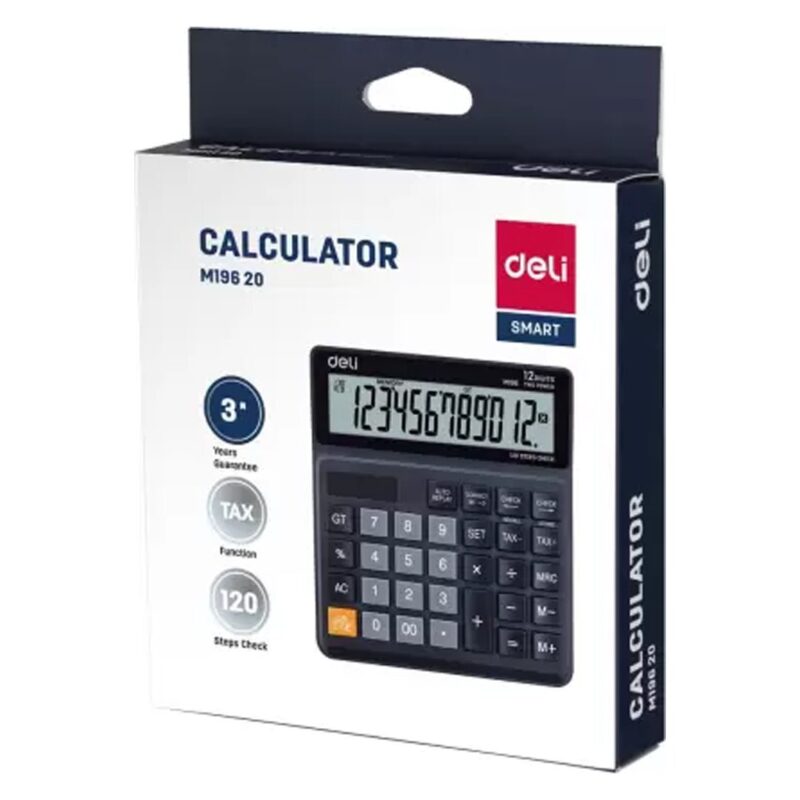 Deli WM19620 Smart Series Desktop Basic Calculator with Tax & GT Keys 12 Digit. 120 Step Check. Black